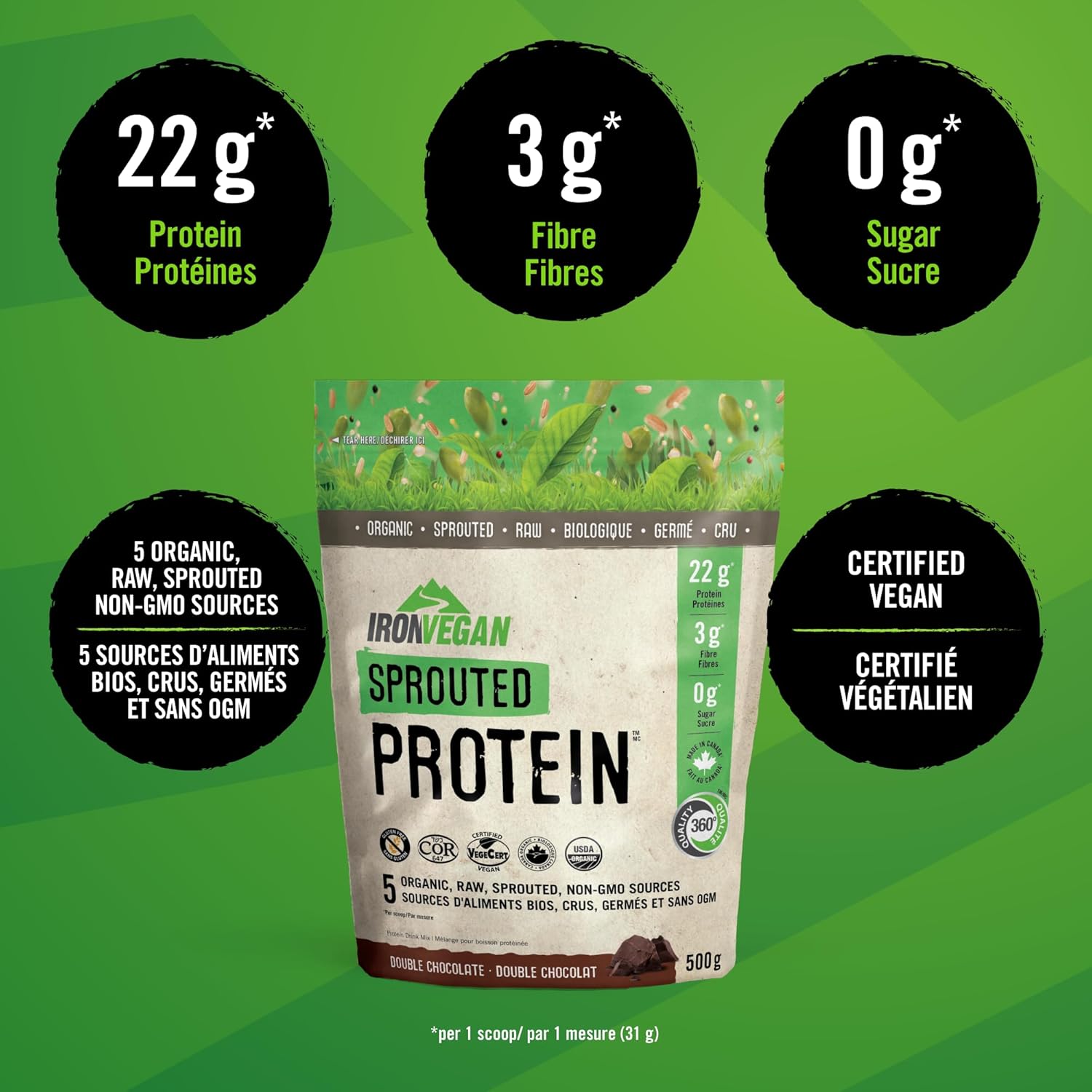 Iron Vegan Sprouted Protein - Chocolate 500g - Protein Powder