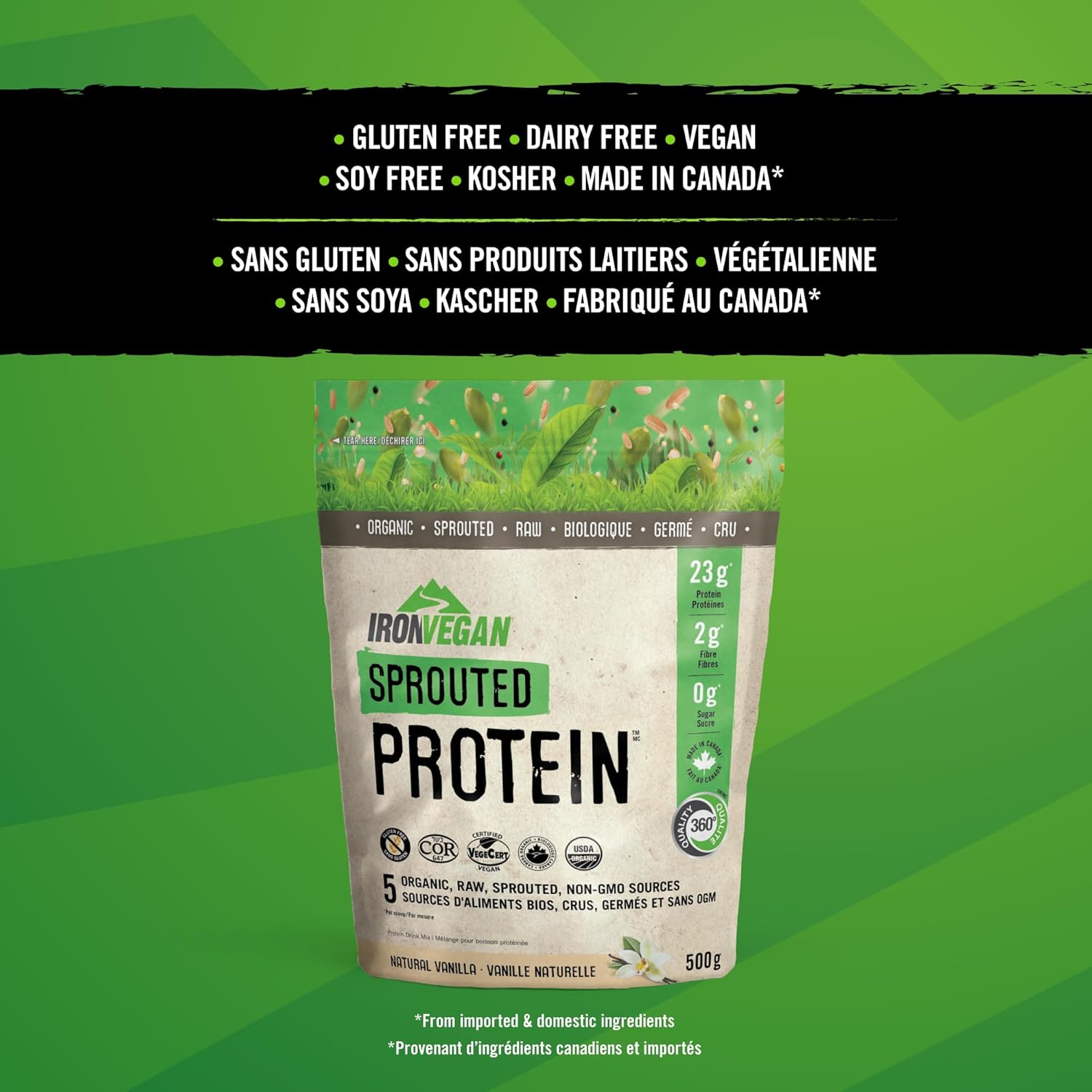 Iron Vegan Sprouted Protein - Vanilla 500g - Protein Powder