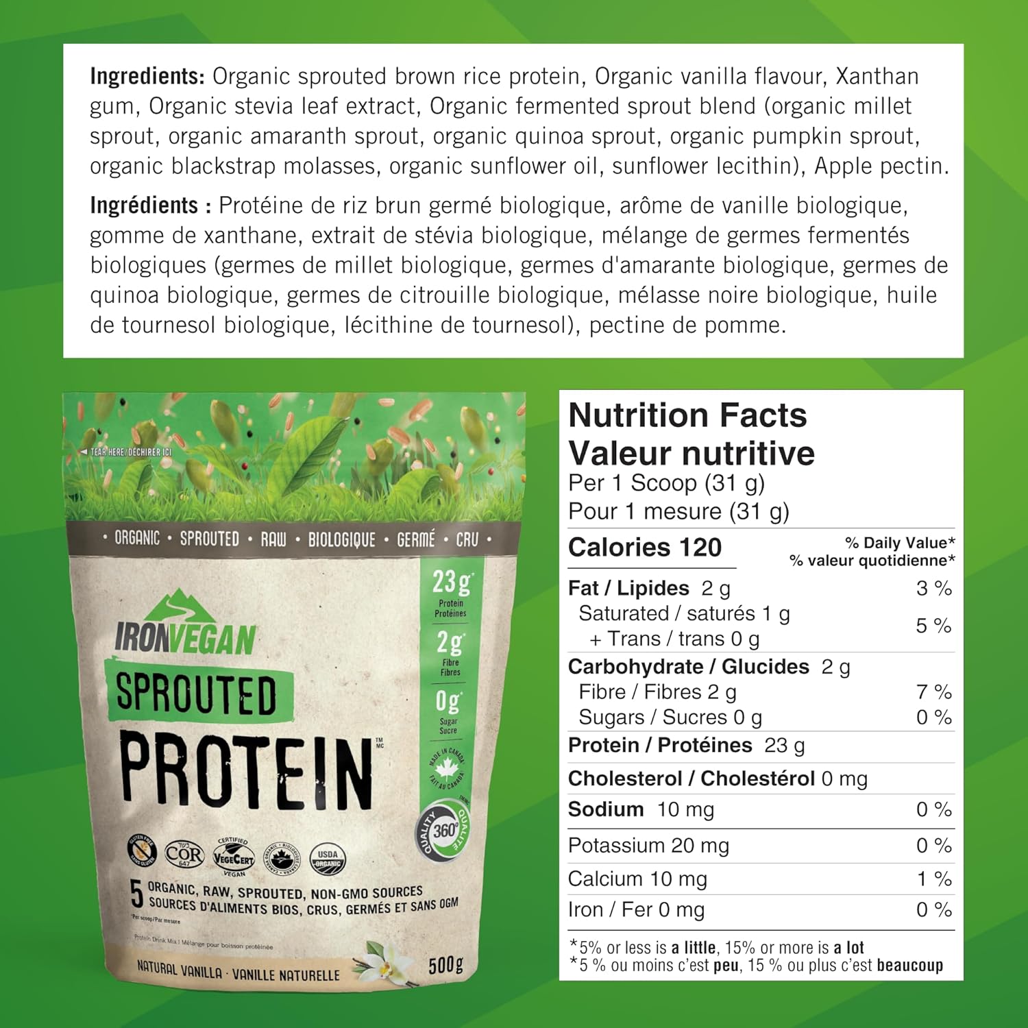 Iron Vegan Sprouted Protein - Vanilla 500g - Protein Powder