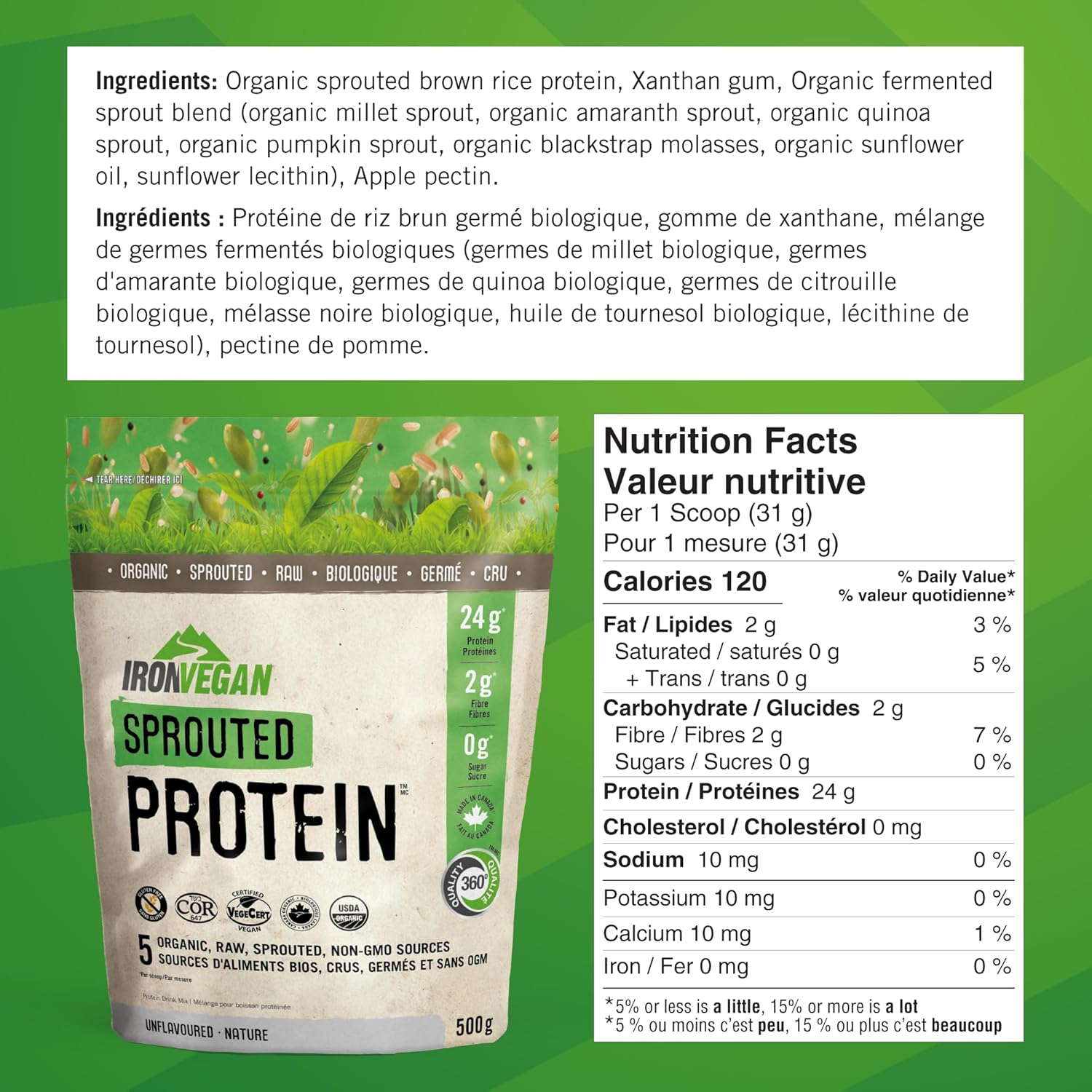 Iron Vegan Sprouted Protein - Unflavoured 500g - Protein Powder