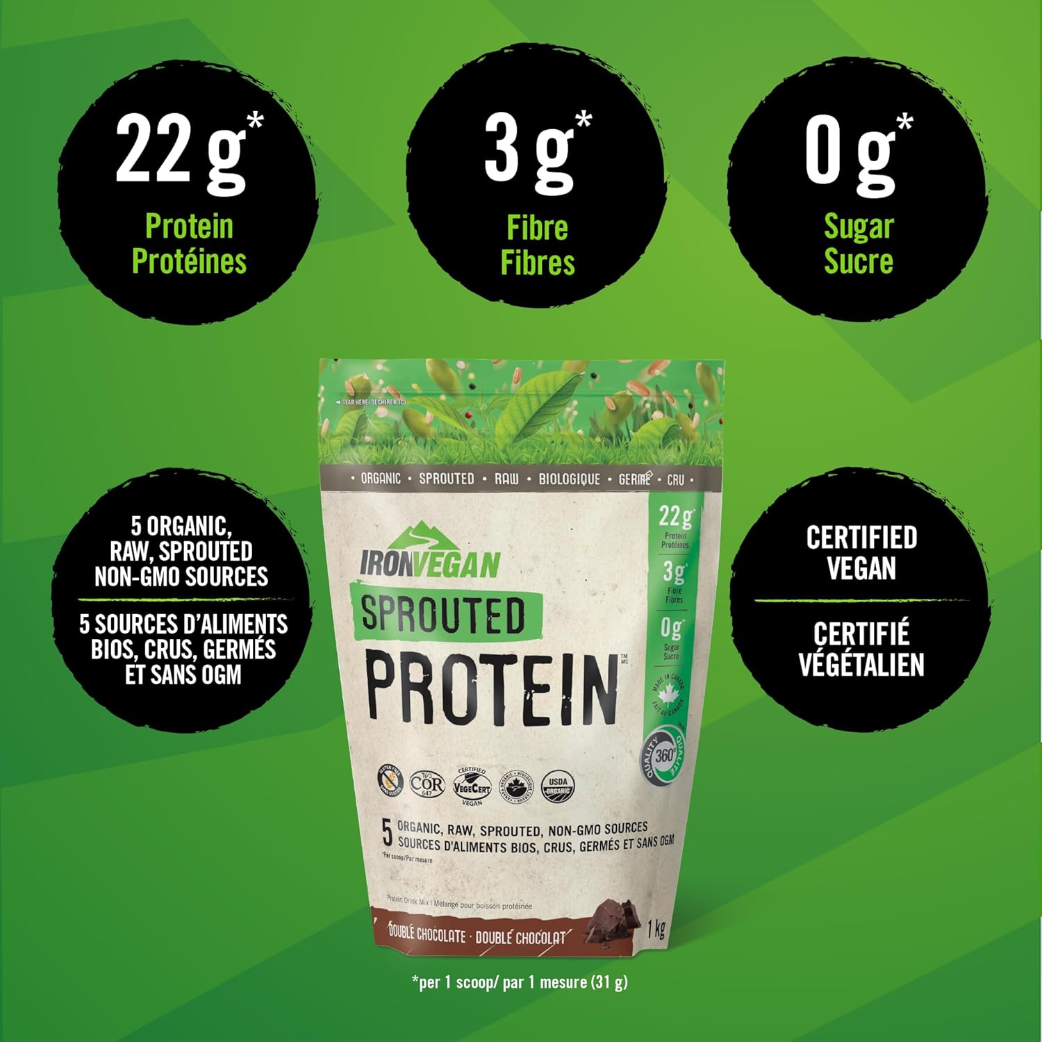 Iron Vegan Sprouted Protein - Chocolate 1kg - Protein Powder