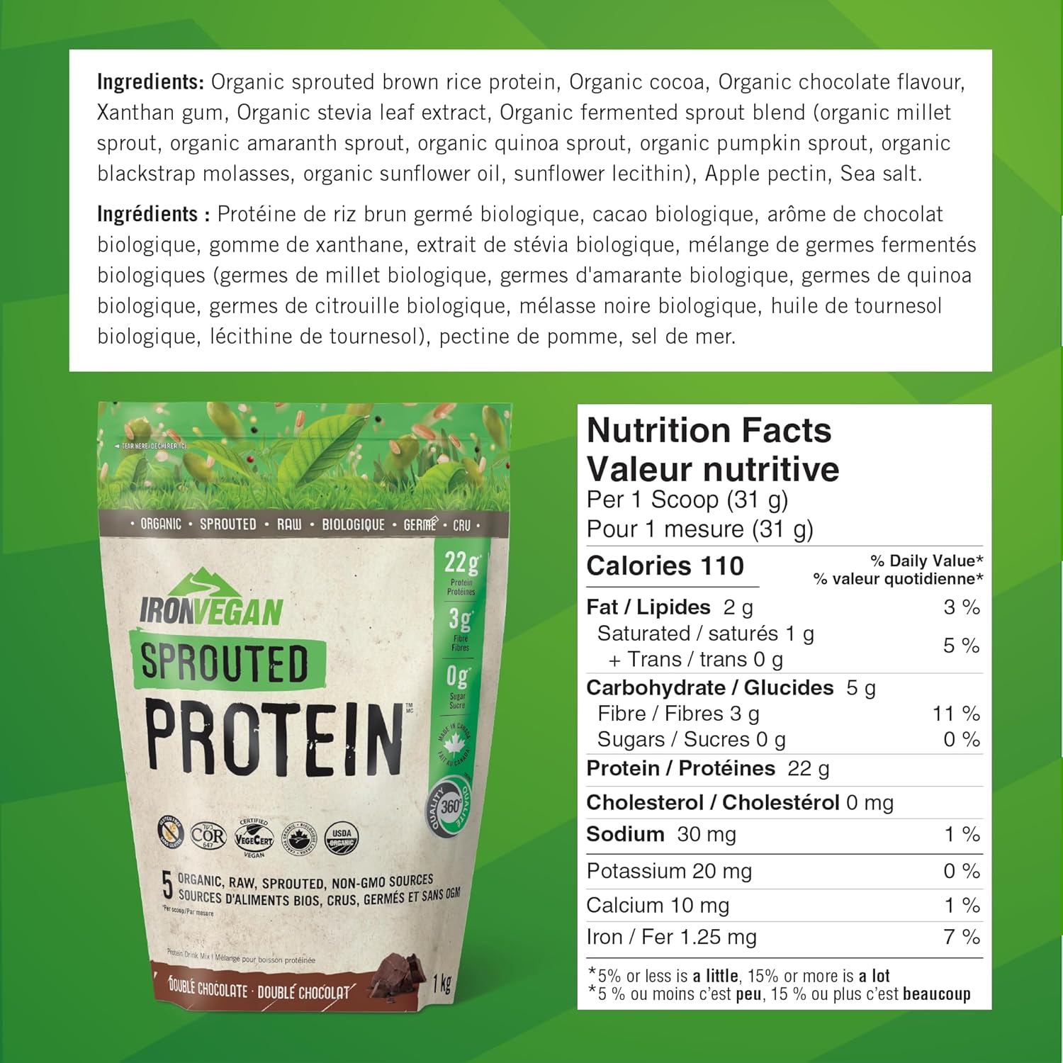 Iron Vegan Sprouted Protein - Chocolate 1kg - Protein Powder