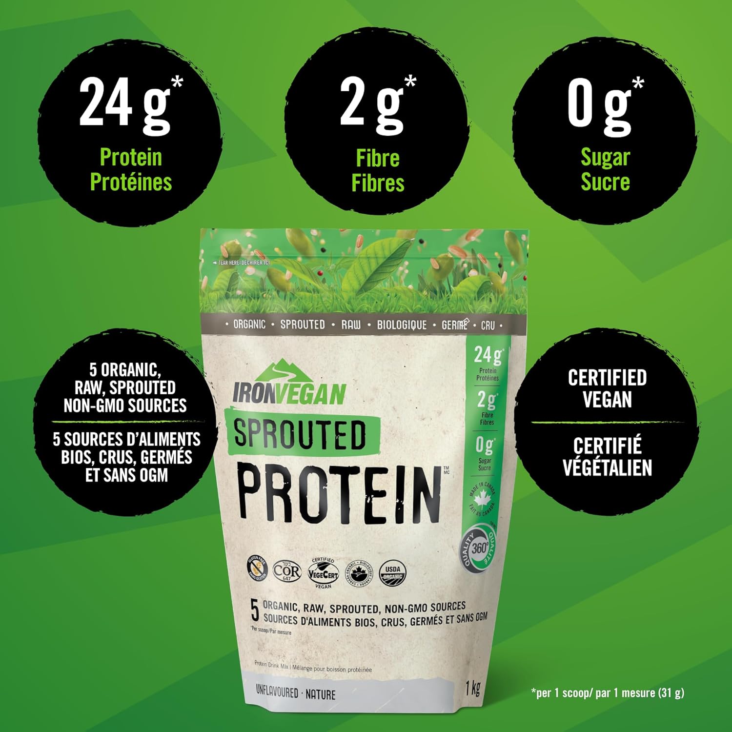 Iron Vegan Sprouted Protein - Chocolate 1kg - Protein Powder