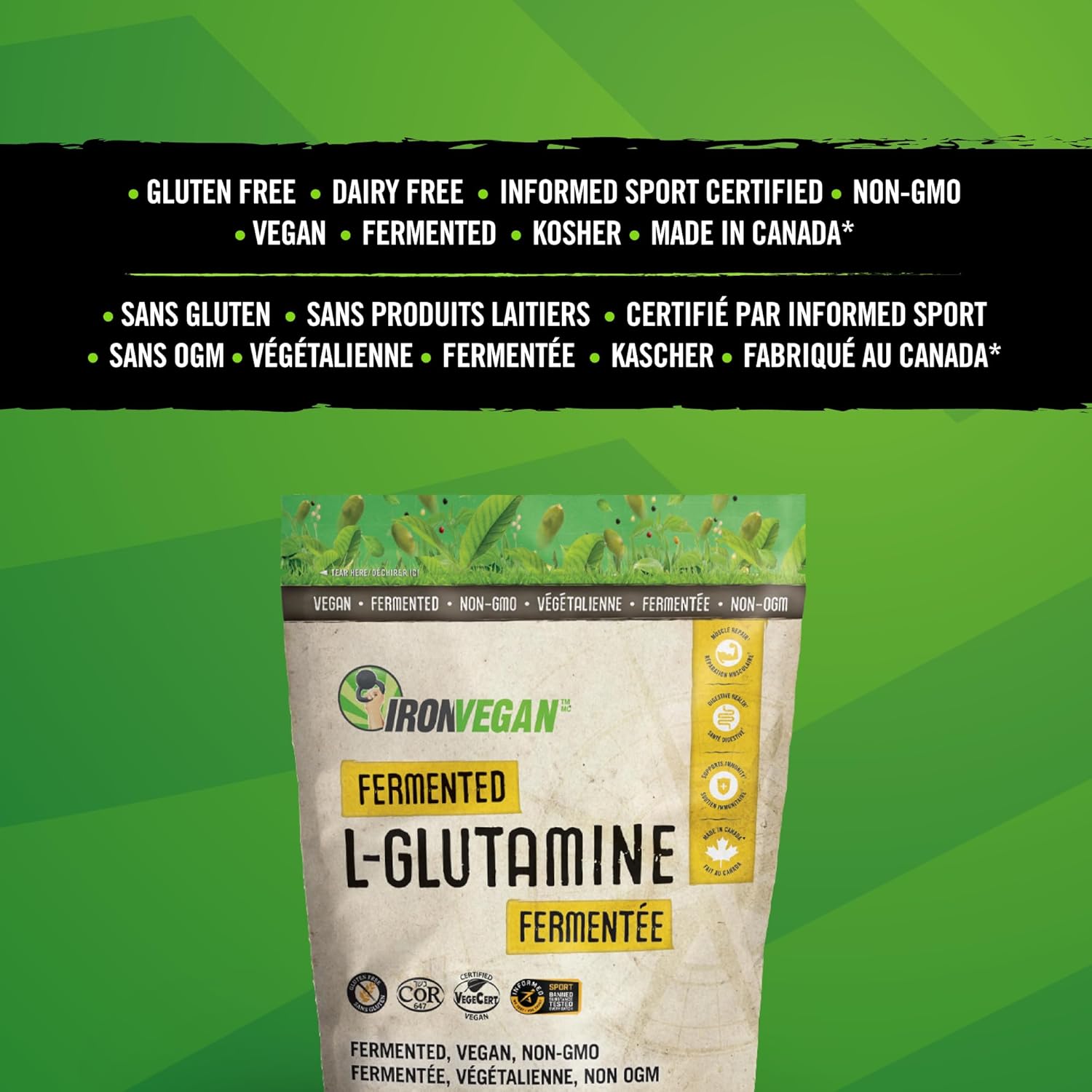 Iron Vegan Fermented L-Glutamine - 400g Unflavoured - Amino Acids
