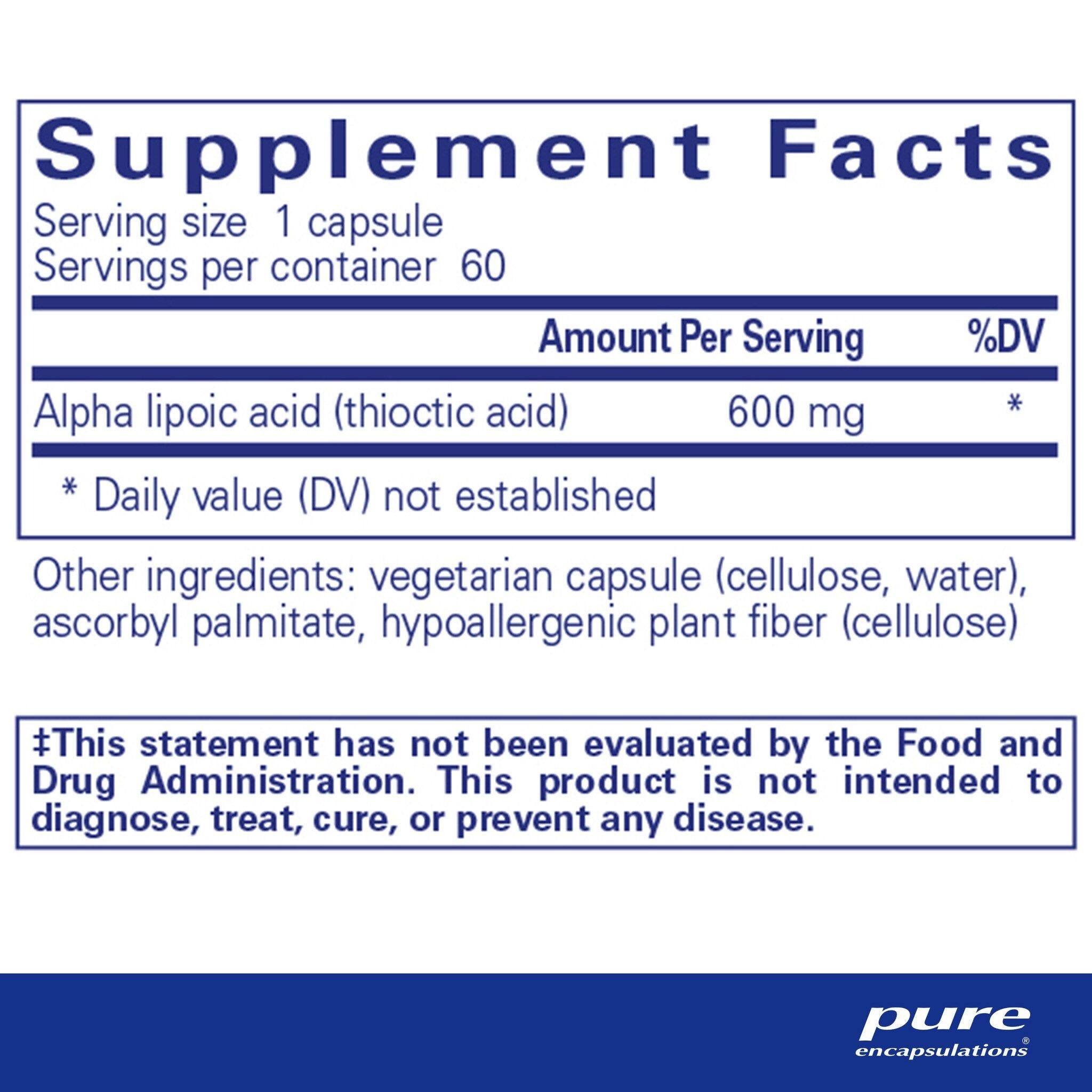 Pure Encapsulations Alpha Lipoic Acid 600 mg  60 capsules