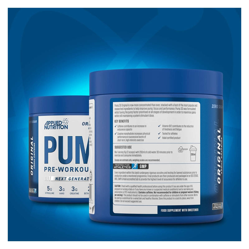 Applied Nutrition Pump 3G Pre-Workout (Caffeine Free) - Icy Blue Raz 25 Servings - Pre-Workout