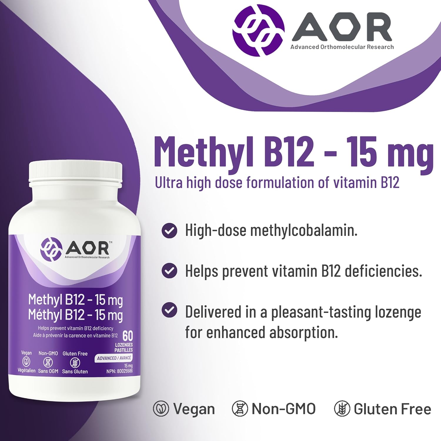 AOR Methyl B12-15mg - 60 LOZENGES - Vitamin B