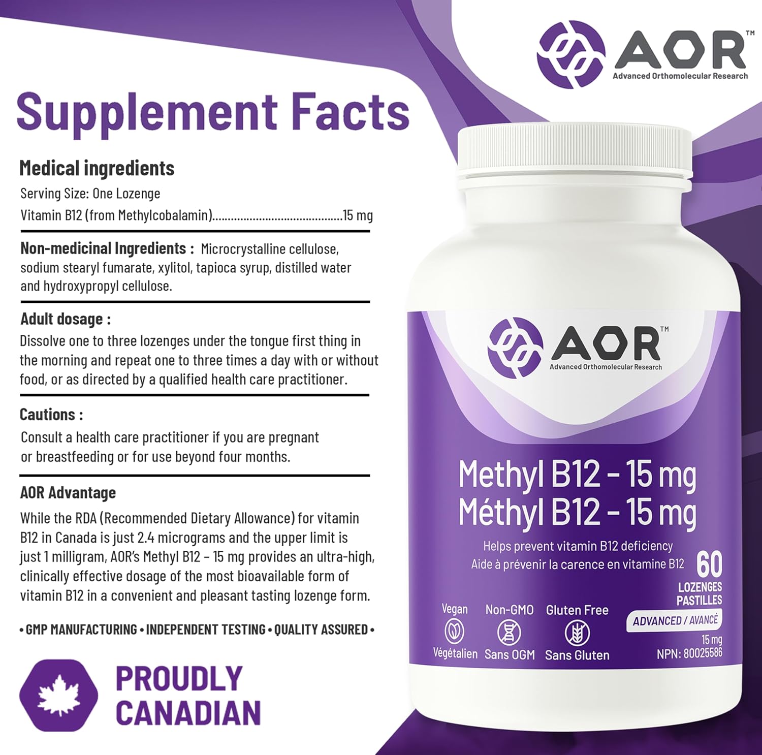 AOR Methyl B12-15mg - 60 LOZENGES - Vitamin B