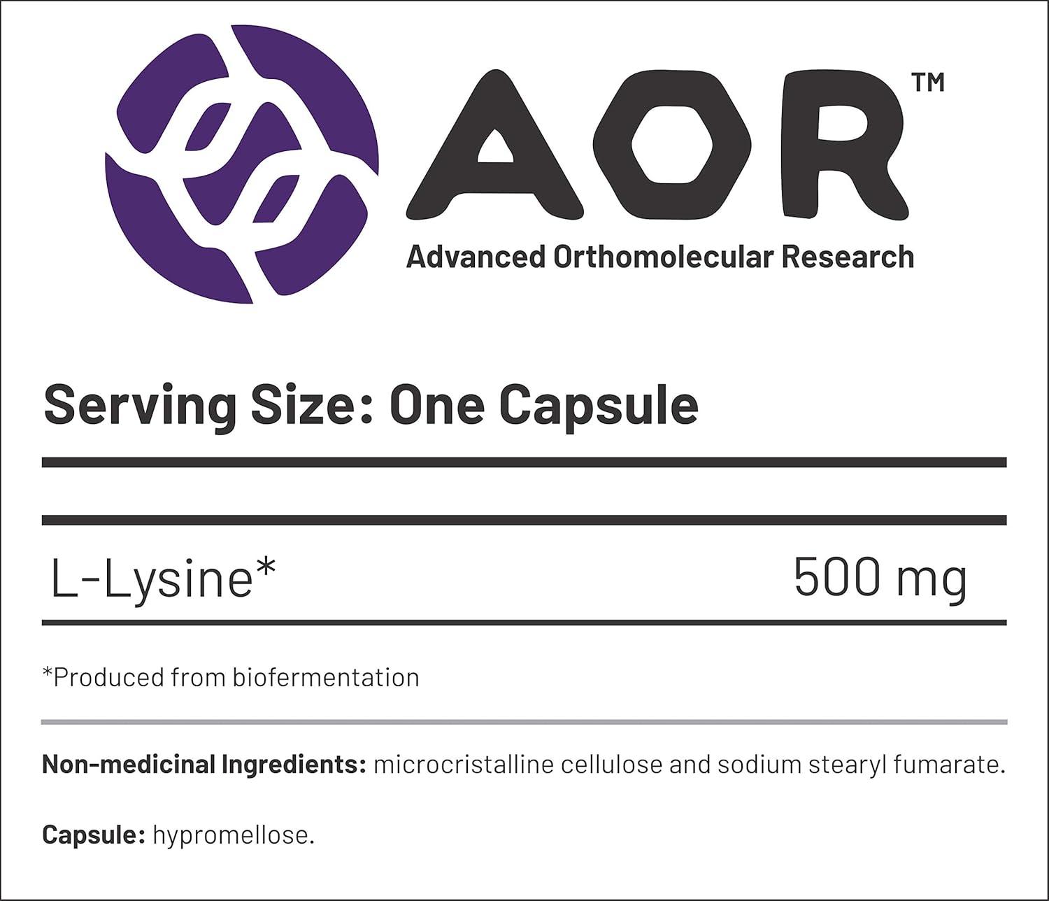 AOR L-Lysine 500mg - - Amino Acids