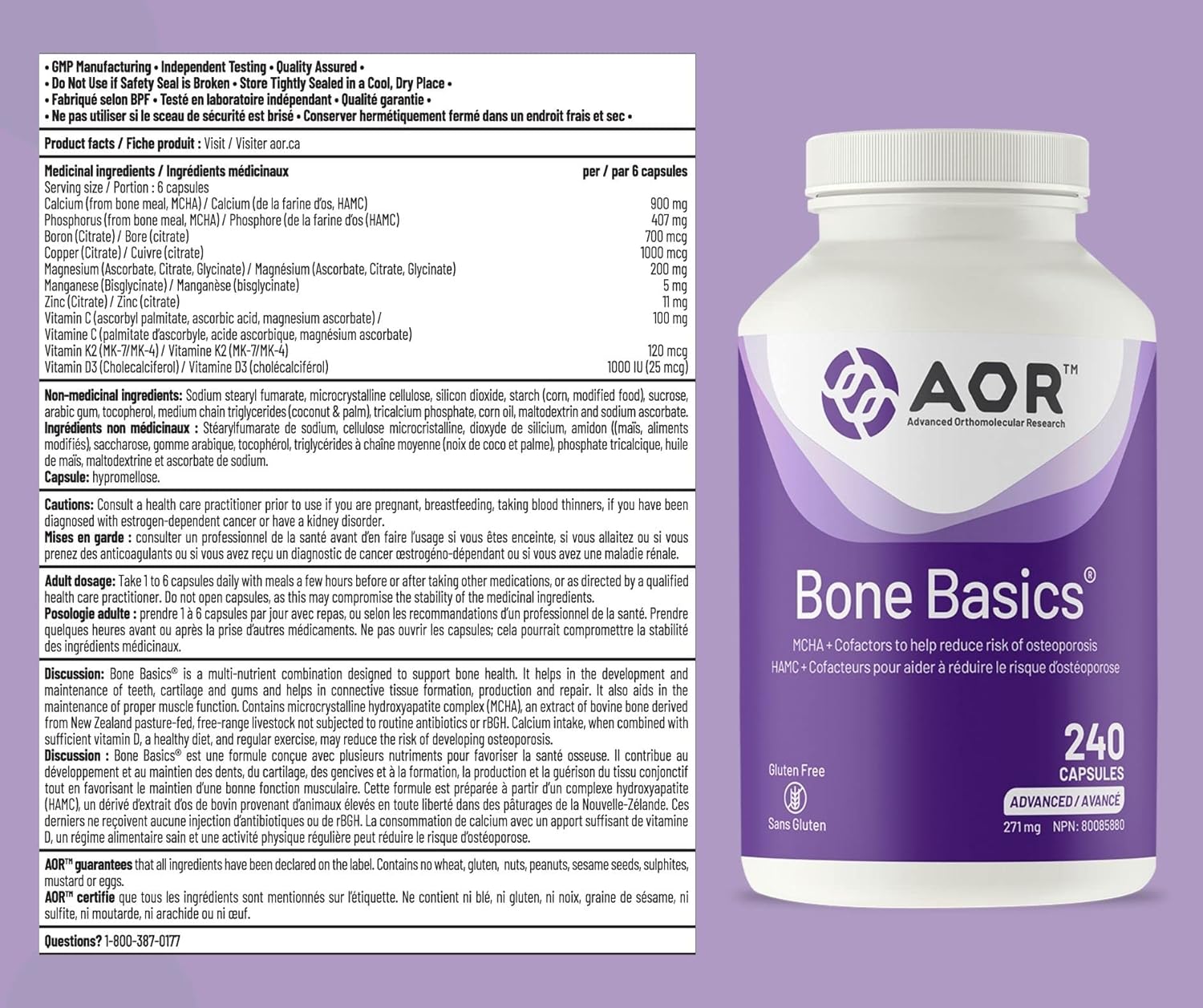 AOR Bone Basics 271mg - 240 capsules - Bone Support