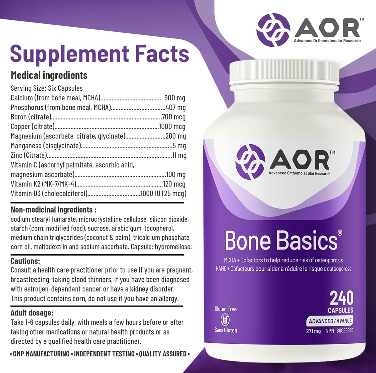 AOR Bone Basics 271mg - 240 capsules - Bone Support