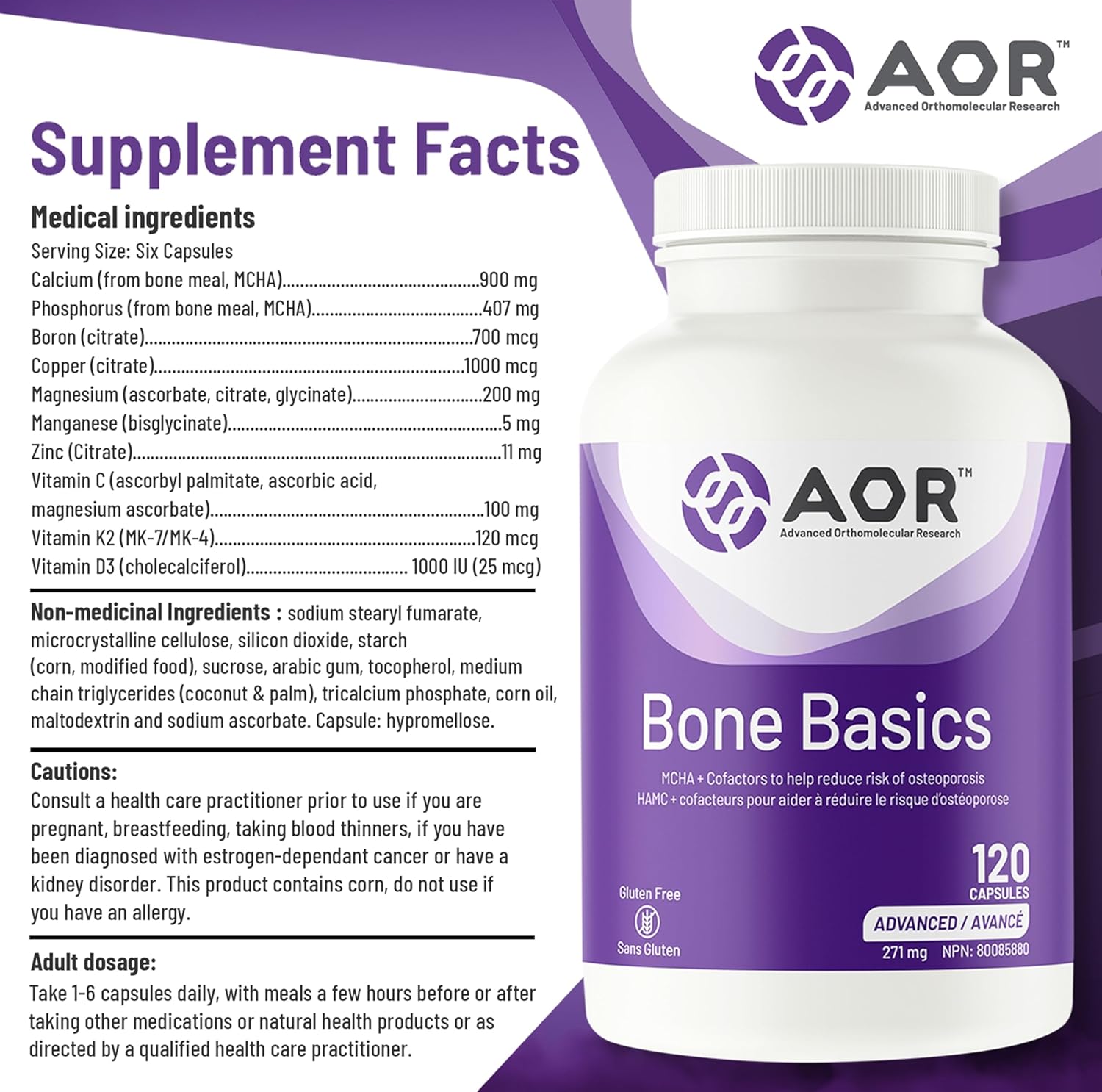 AOR Bone Basics 271mg - 240 capsules - Bone Support