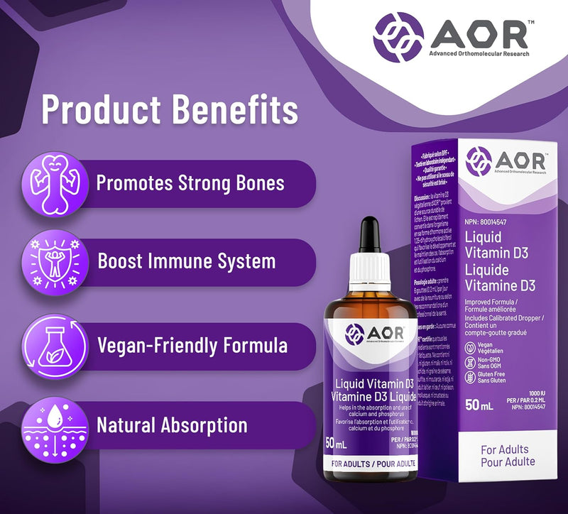 AOR Liquid Vitamin D3 Drops 1000 IU for Adults - 50ml - Vitamin D