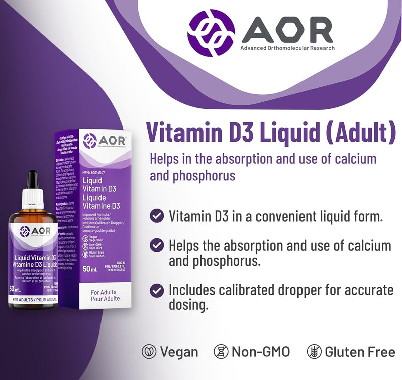 AOR Liquid Vitamin D3 Drops 1000 IU for Adults - 50ml - Vitamin D