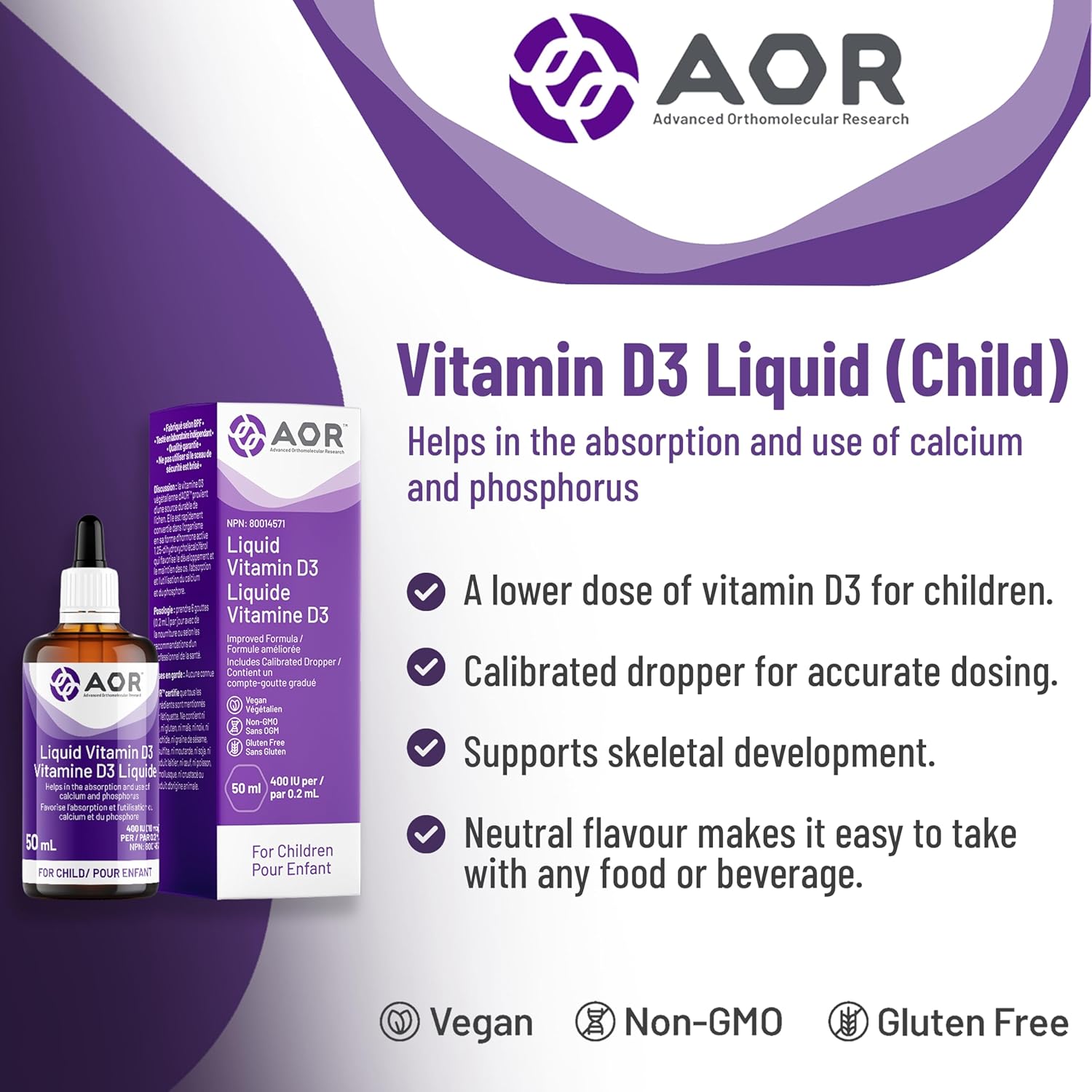 AOR Vitamin D3 400 IU Drops for Children - 50ml - Vitamin D