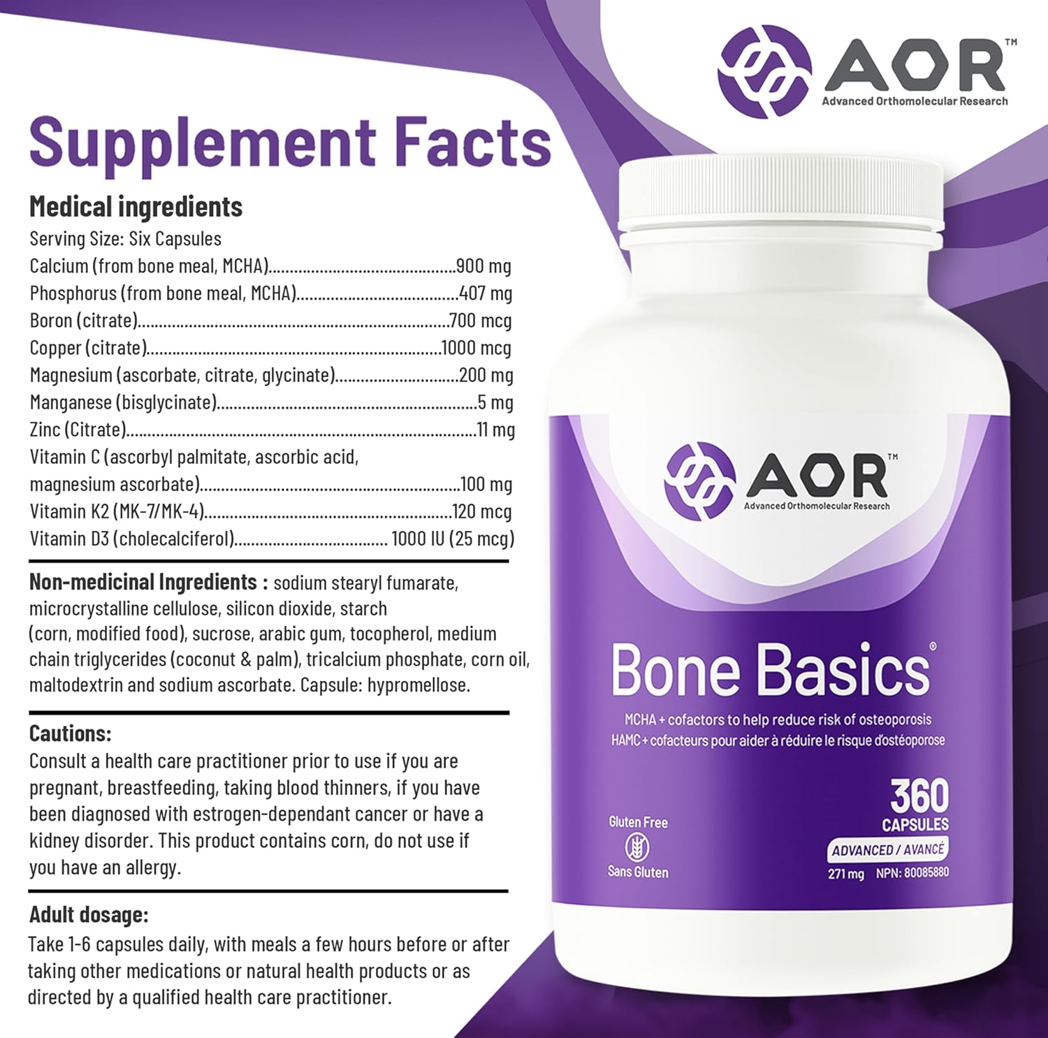 AOR Bone Basics 271mg - 120 capsules - Bone Support