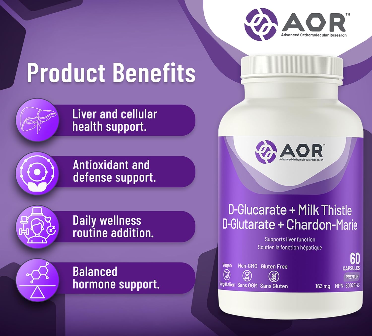 AOR D-Glucarate + Milk Thistle - 60 capsules - Herbals
