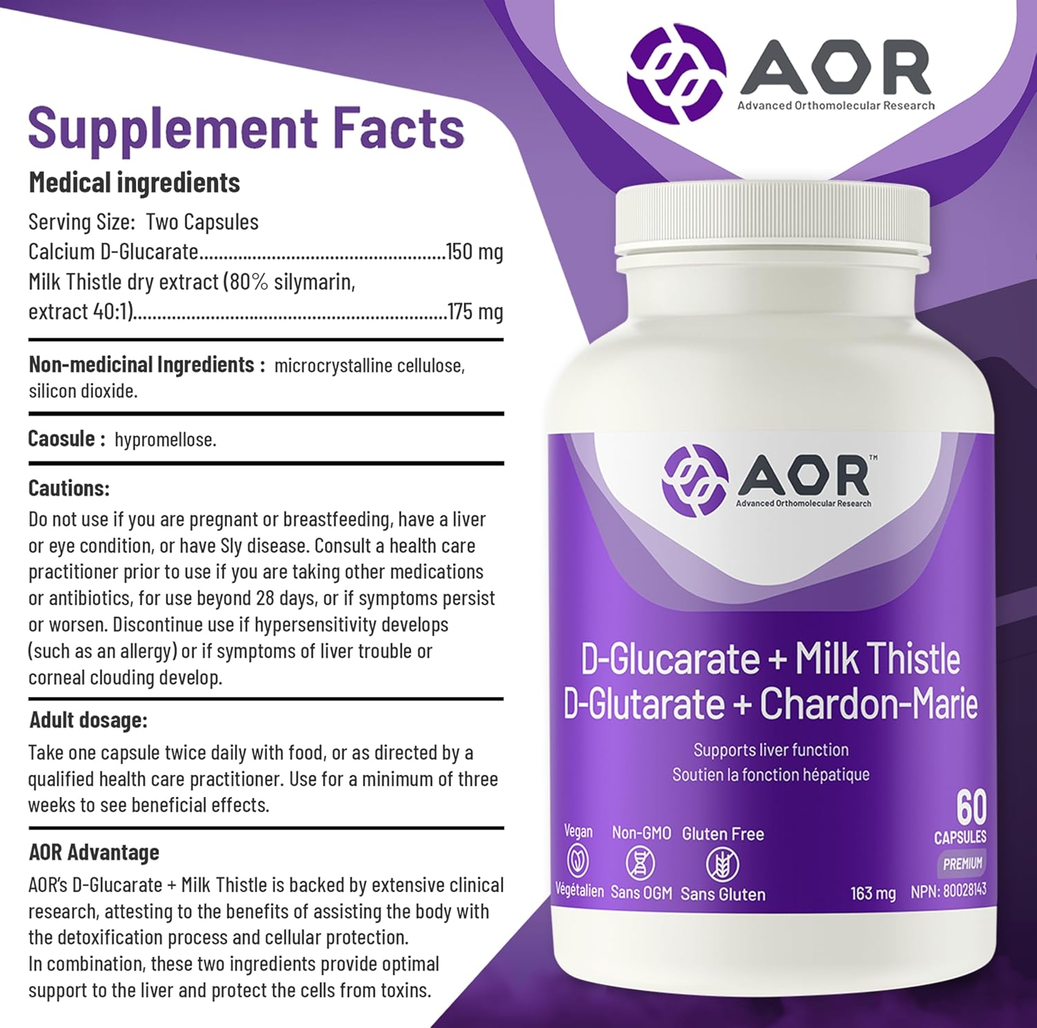 AOR D-Glucarate + Milk Thistle - 60 capsules - Herbals