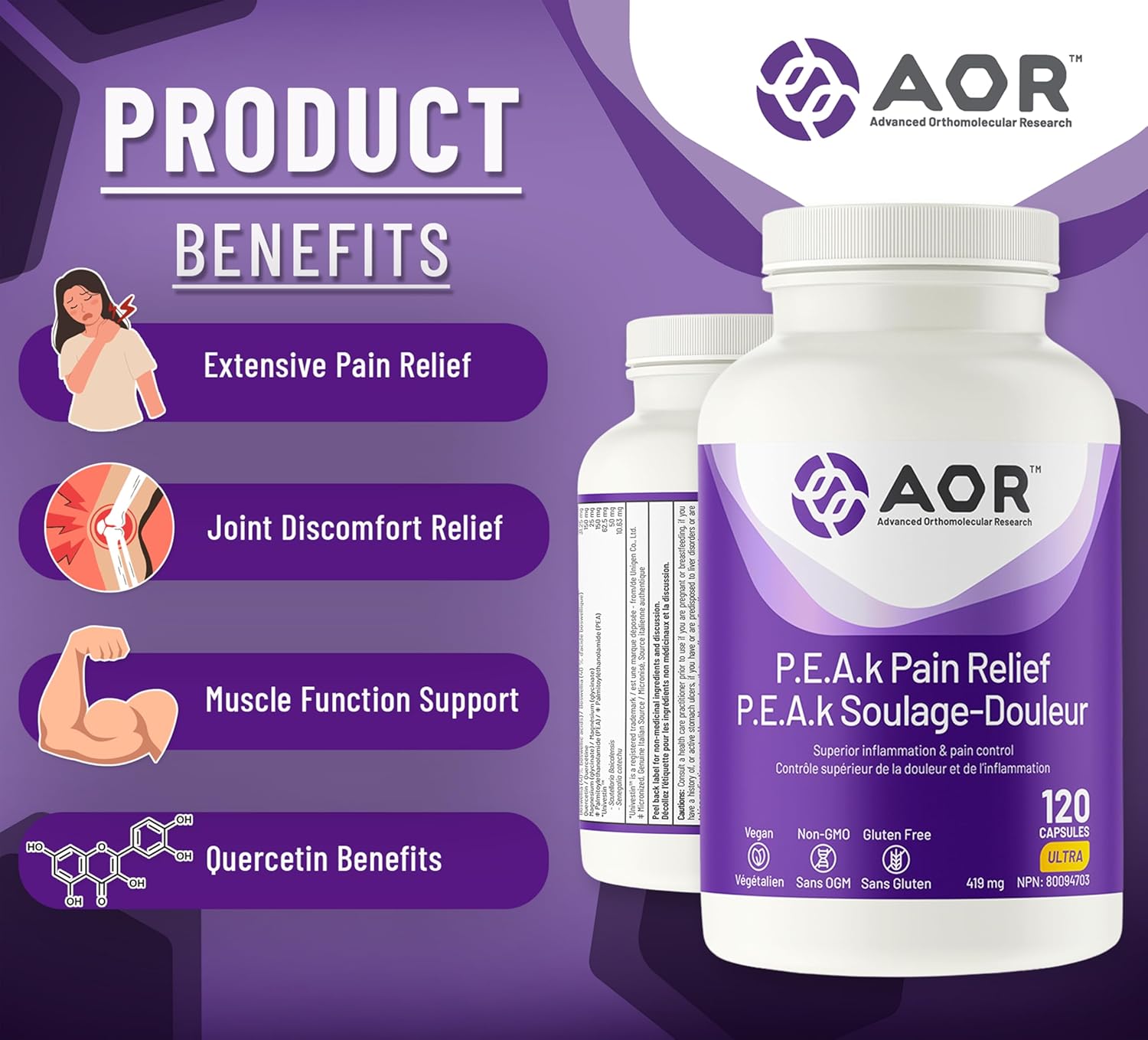 AOR P.E.A.k Pain Relief 120 Capsules