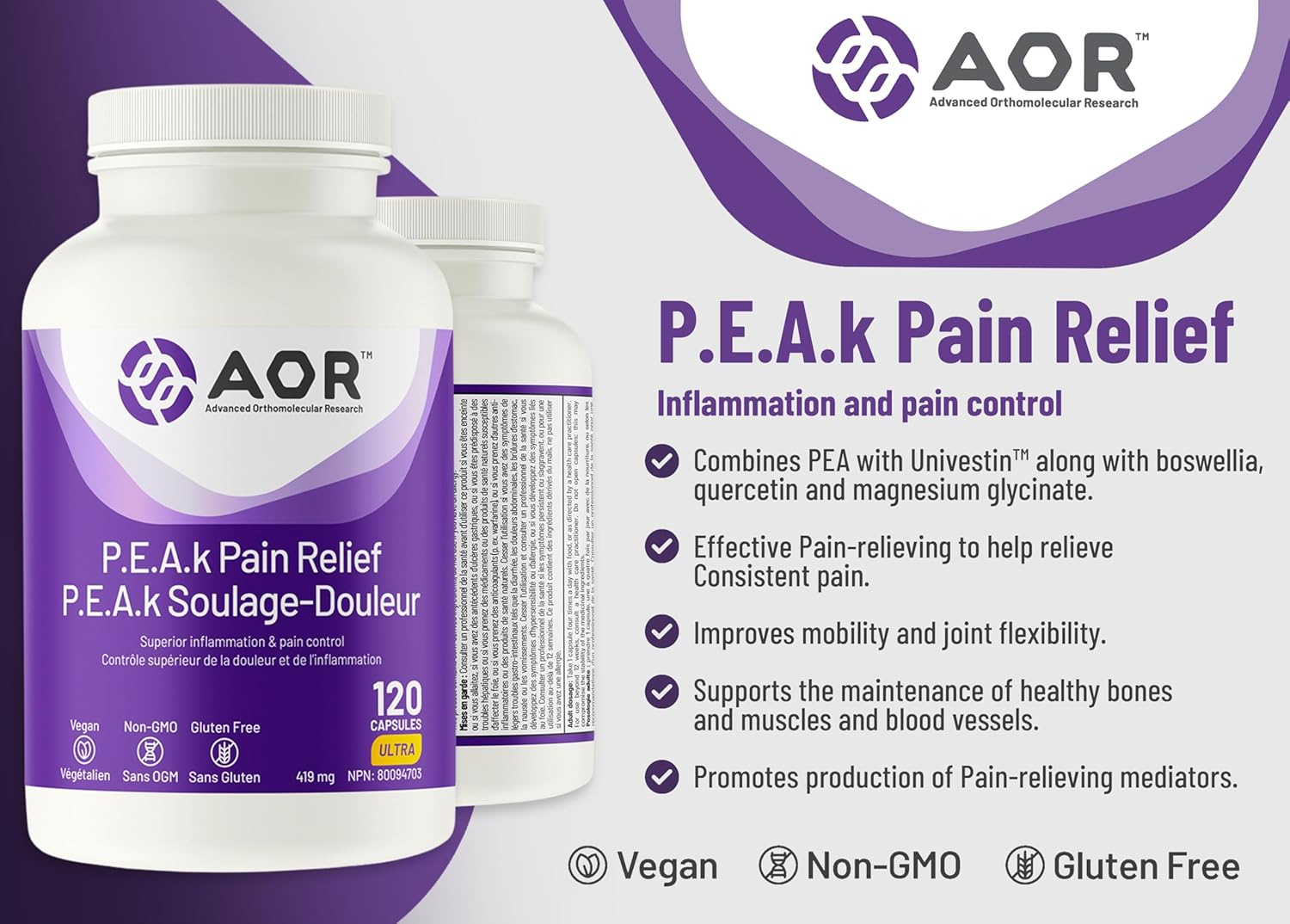 AOR P.E.A.k Pain Relief 120 Capsules