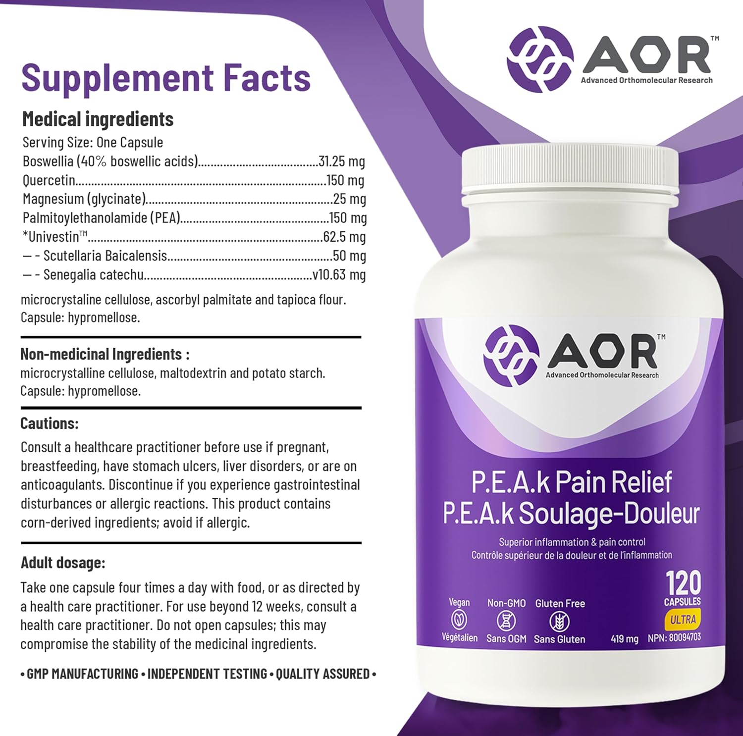 AOR P.E.A.k Pain Relief 120 Capsules