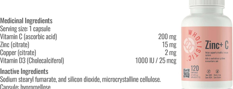WHOLISTIC Zinc + C - 120 Capsules - Zinc