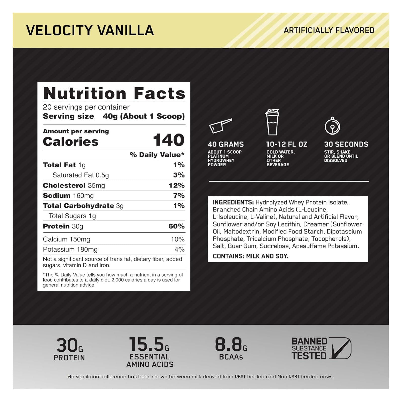 Optimum Nutrition Platinum HydroWhey Turbo Velocity Vanilla / 1.75lbs