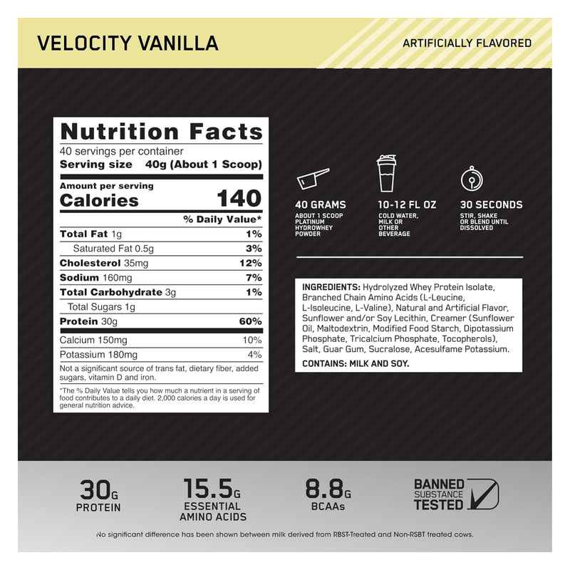 Optimum Nutrition Platinum HydroWhey Turbo Velocity Vanilla / 3.5lbs