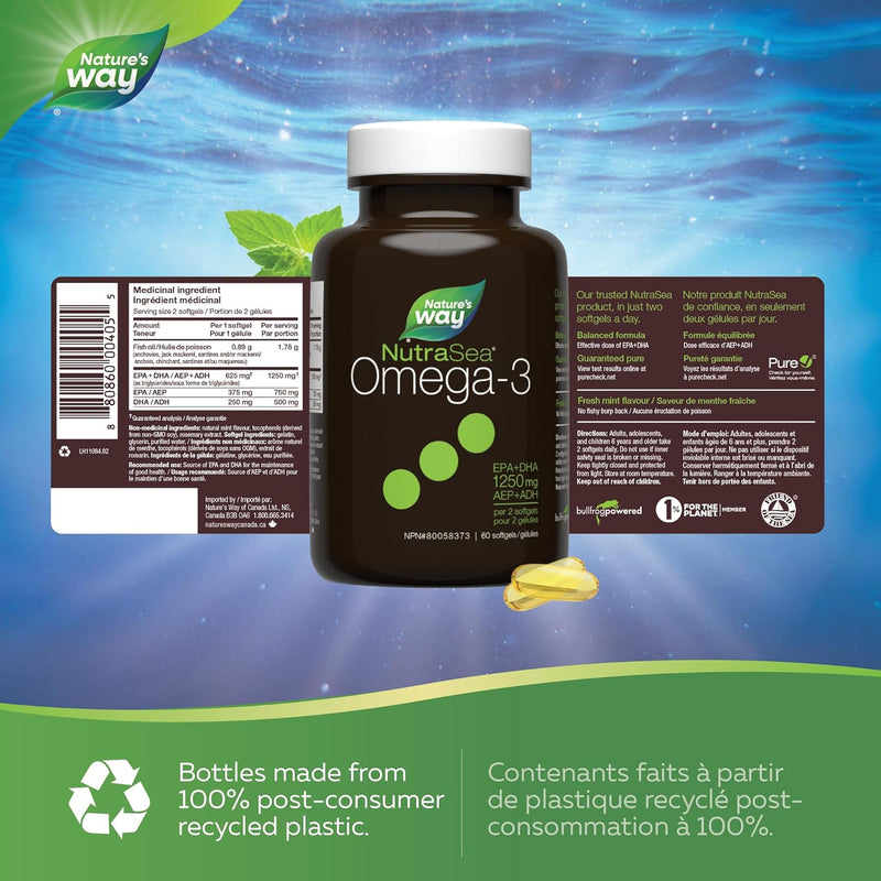 Nature's Way NutraSea Omega-3 Liquid Gels - 60 softgels Fresh Mint - - Omega 3
