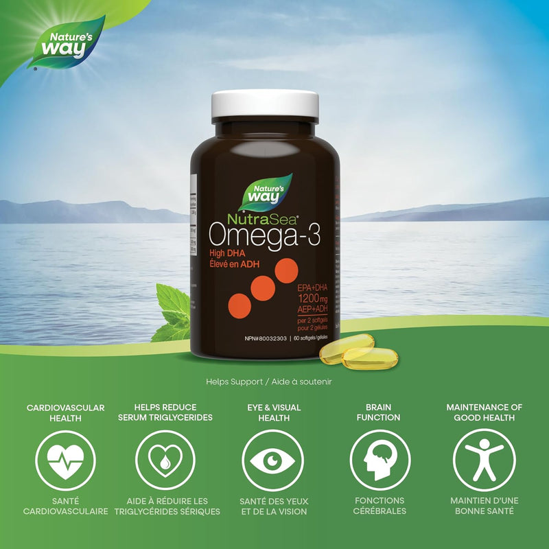 Nature's Way NutraSea Omega-3 Liquid Gels High DHA - 60 softgels Fresh Mint - Omega 3