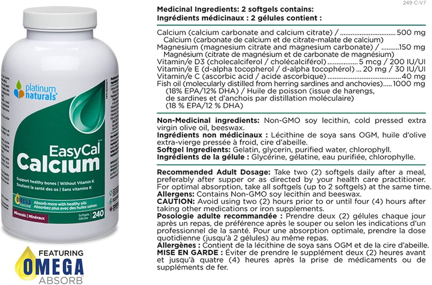 Platinum Naturals EasyCal Calcium - 240 softgels - Calcium