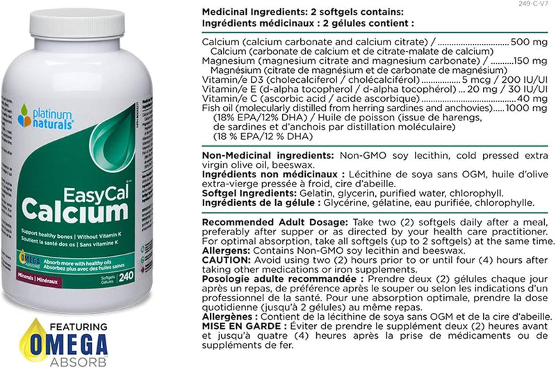 Platinum Naturals EasyCal Calcium - 240 softgels - Calcium