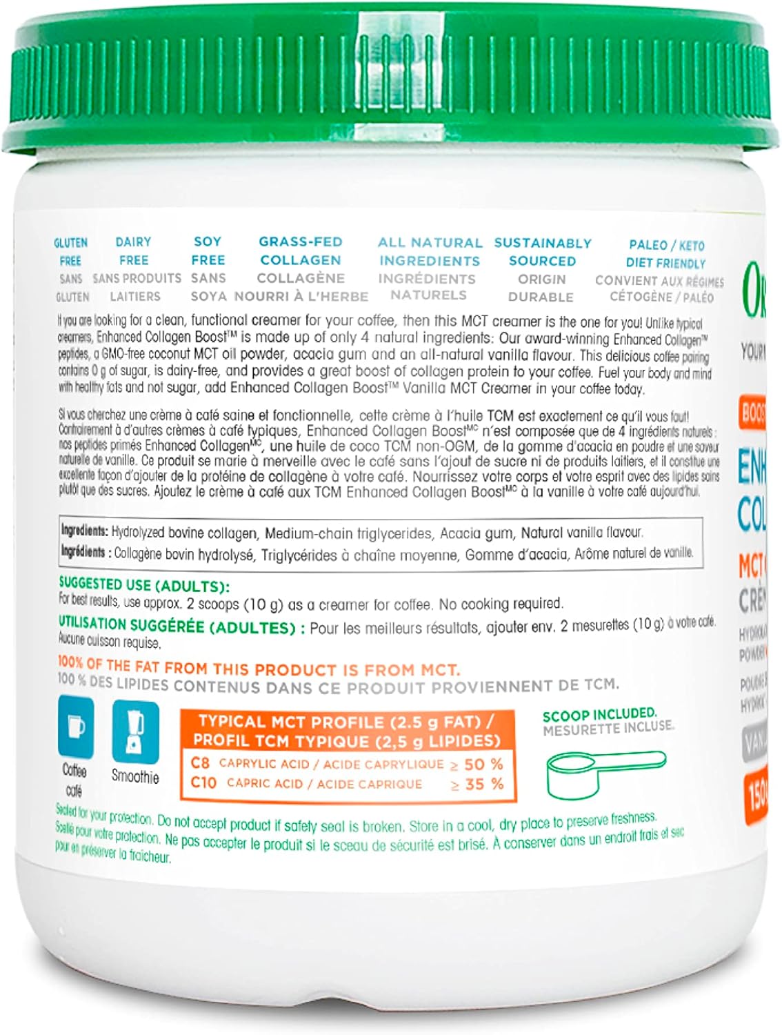 Organika Enhanced Collagen MCT Creamer - Vanilla 150g - Collagen