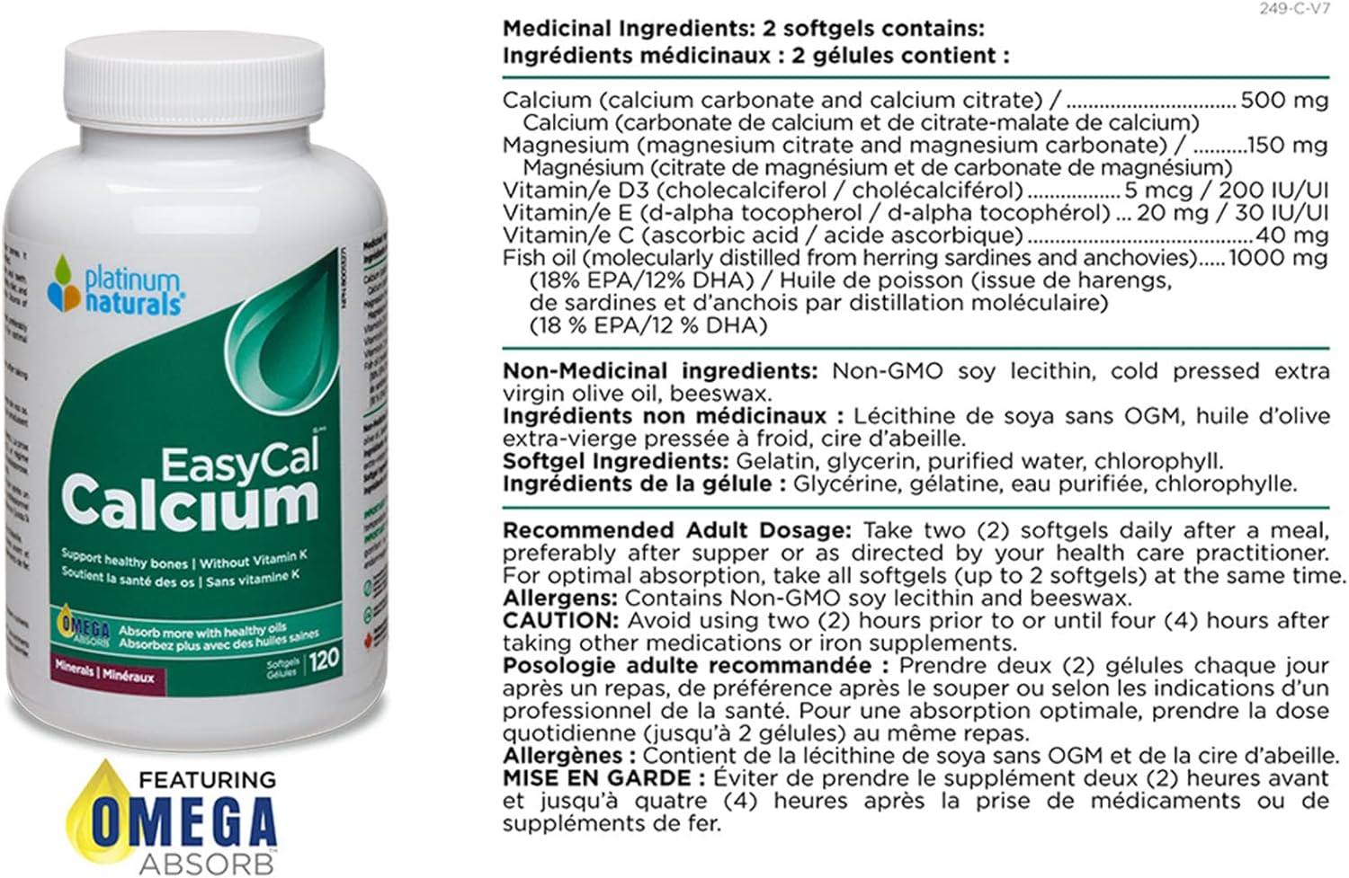 Platinum Naturals EasyCal Calcium - 120 softgels - Calcium