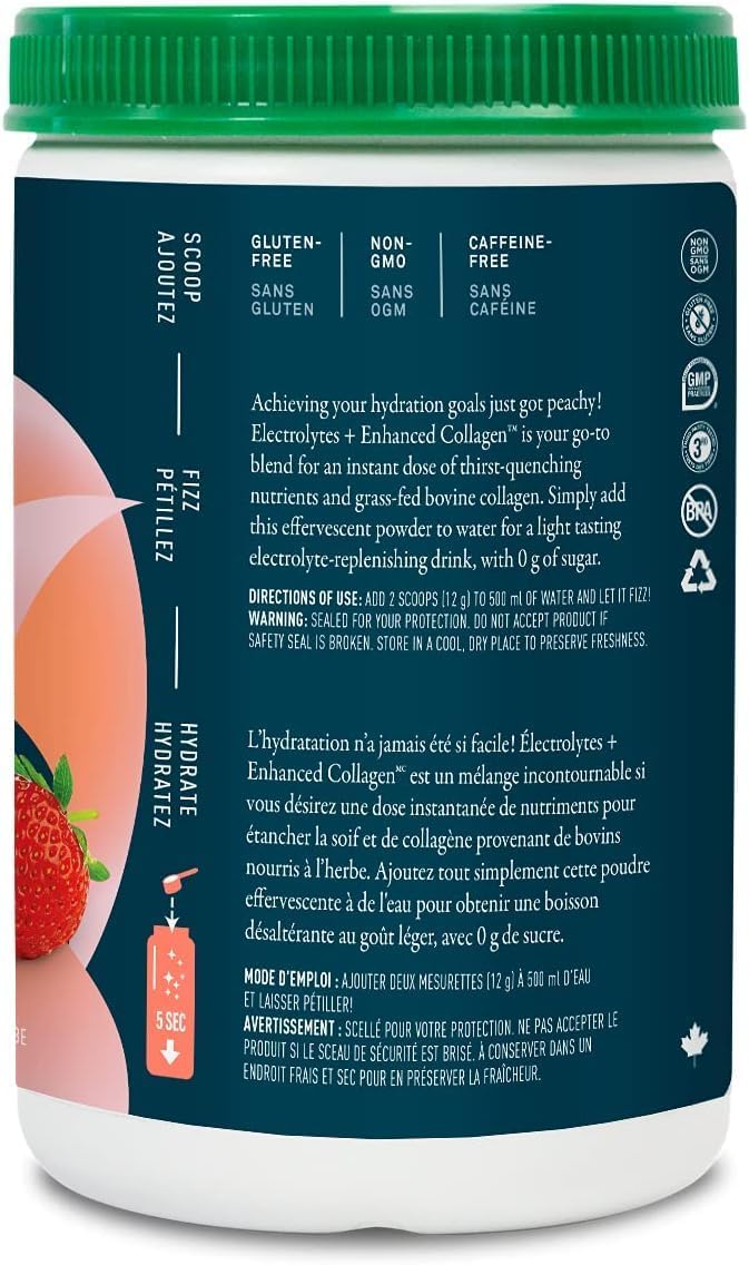 Organika Electrolytes + Enhanced Collagen - Juicy Strawberry Peach 360g - Collagen