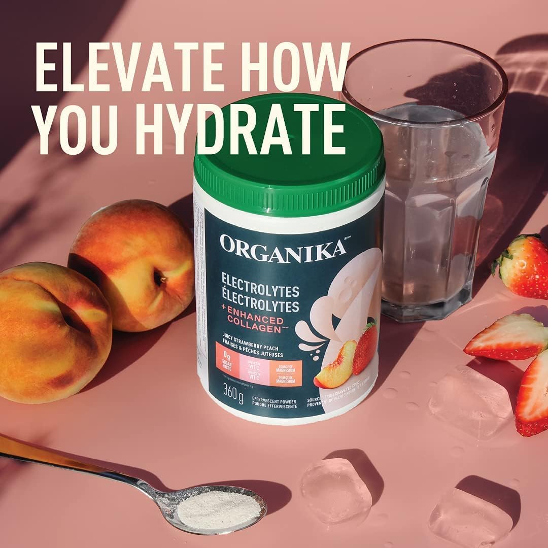 Organika Electrolytes + Enhanced Collagen - Juicy Strawberry Peach 360g - Collagen