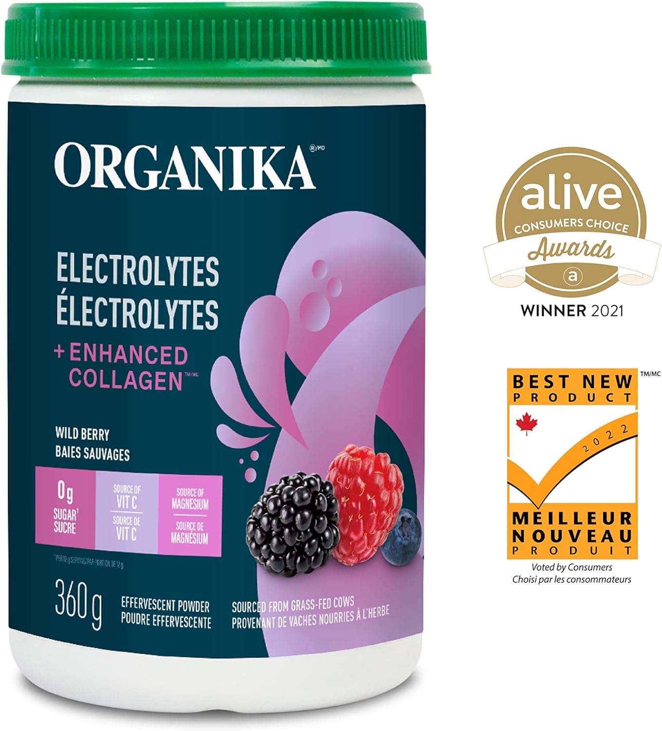 Organika Electrolytes + Enhanced Collagen - Wild Berry 360g - Collagen