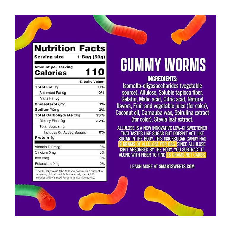 Smart Sweets Candy Gummy Worms / 50g