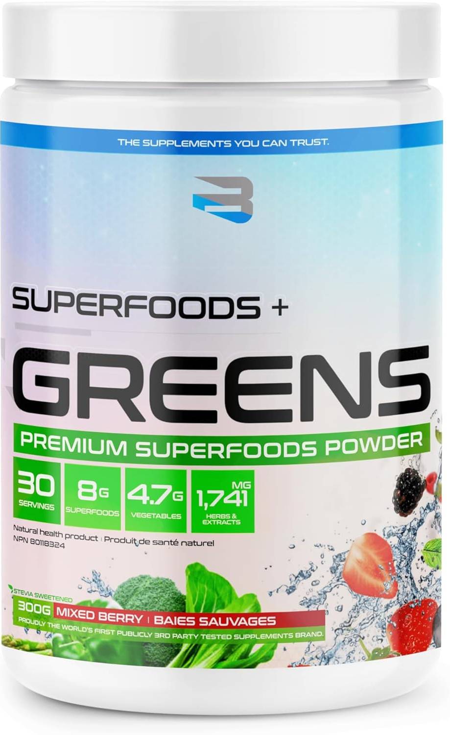 Believe Supplements Superfoods + Greens - Mixed Berries 300 g - Greens