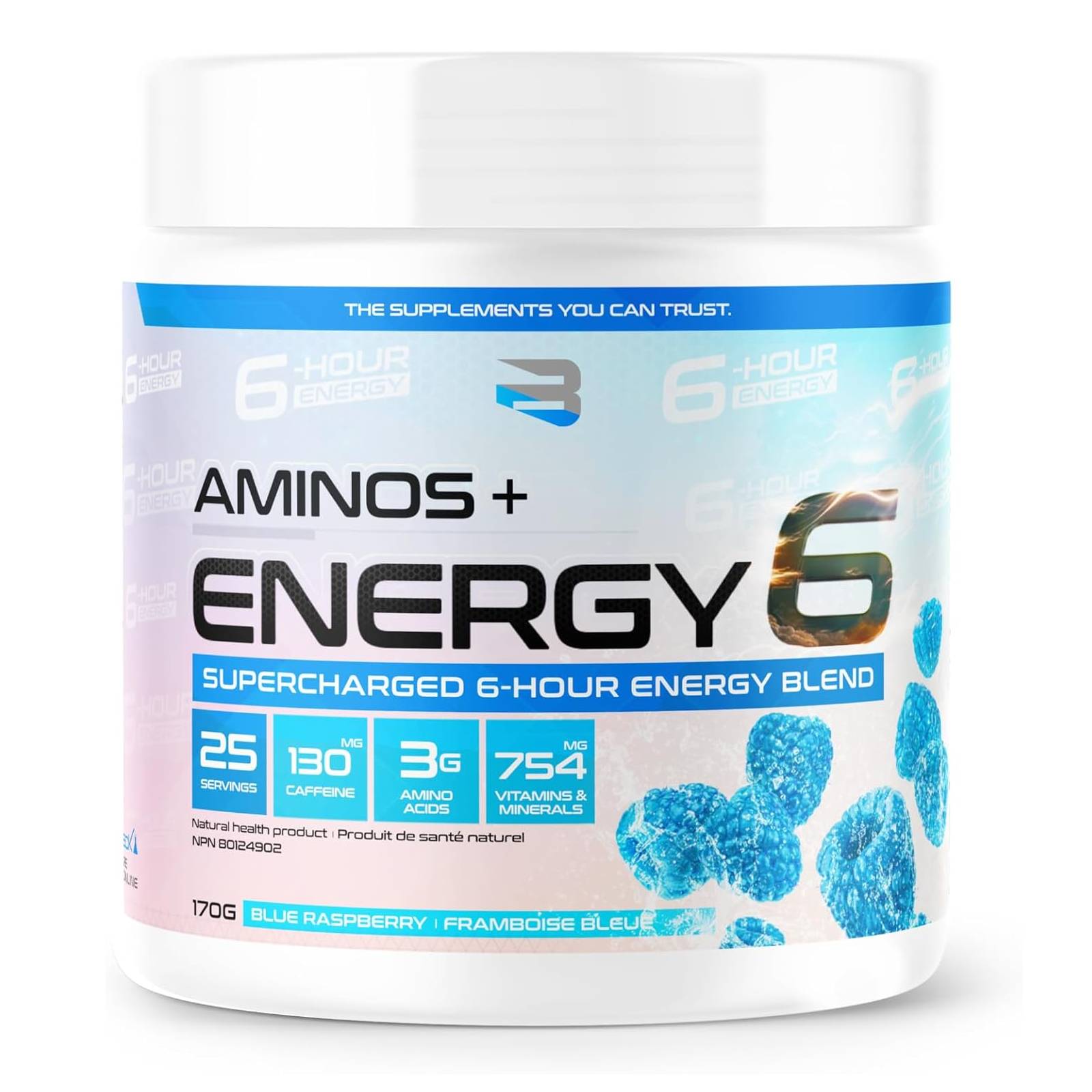 Believe Supplements Aminos + Energy 6 - Blue Raspberry 170 g - Amino Acids