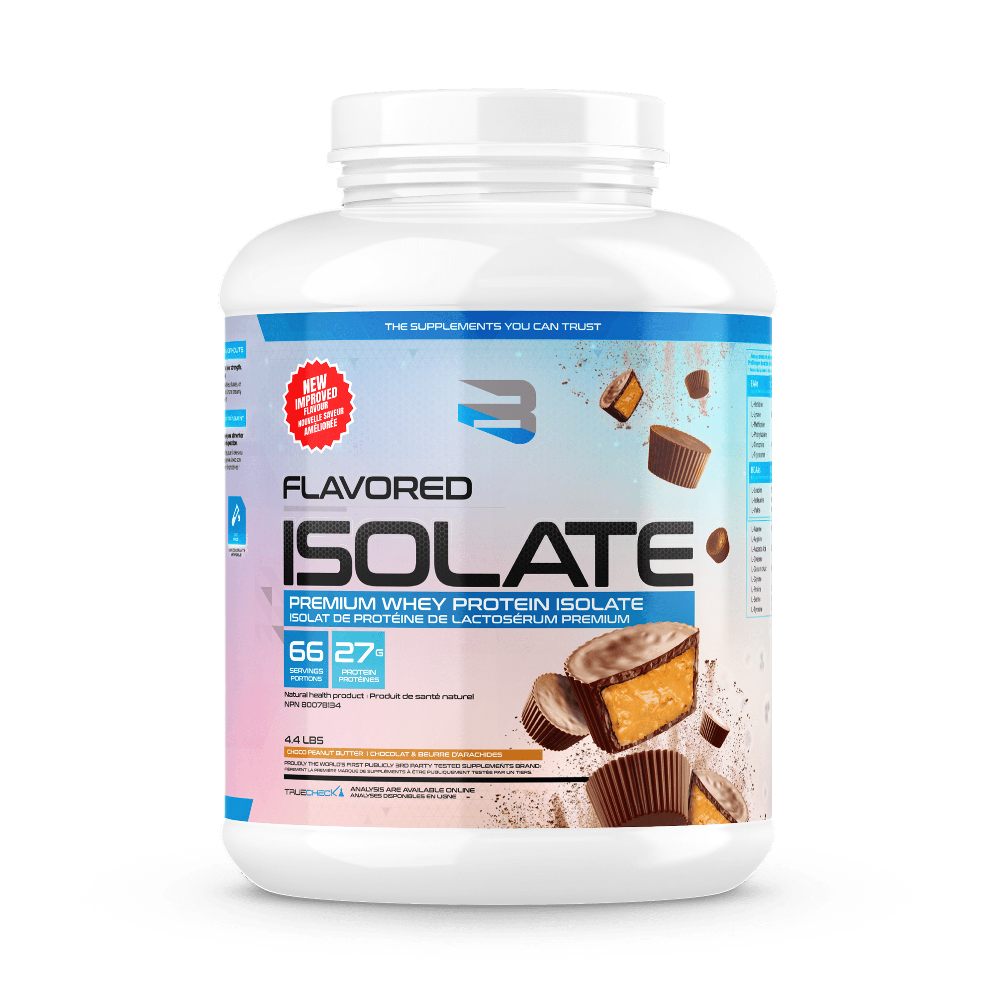 Believe Supplements Flavored Isolate - Chocolate Peanut Butter Cup 66 serv (4.4lbs) - Protein Powder
