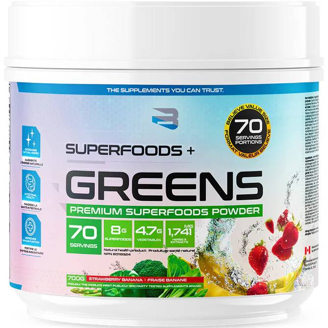 Believe Supplements Superfoods + Greens - Strawberry Banana 700 g - Greens