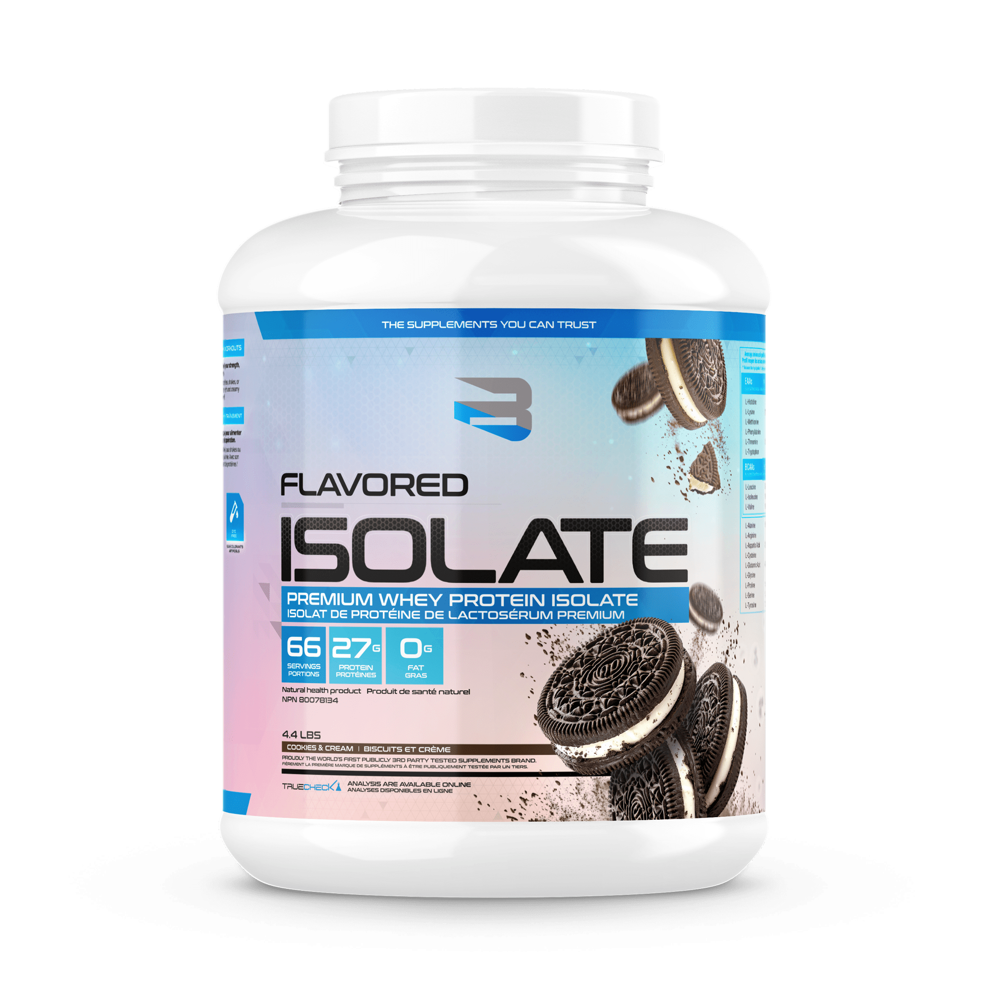 Believe Supplements Flavored Isolate - Cookies & Cream 66 serv (4.4lbs) - Protein Powder