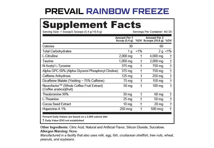 Cutler Nutrition Prevail - Rainbow Freeze 40 servings - Pre-workout