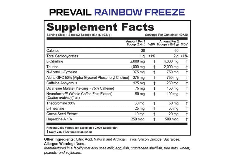 Cutler Nutrition Prevail - Rainbow Freeze 40 servings - Pre-workout
