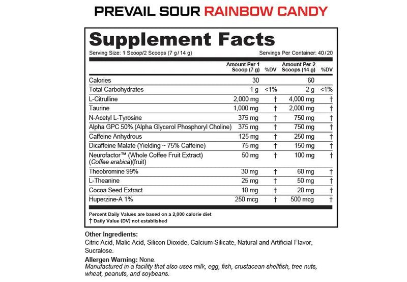 Cutler Nutrition Prevail - Sour Rainbow Candy 40 servings - Pre-workout