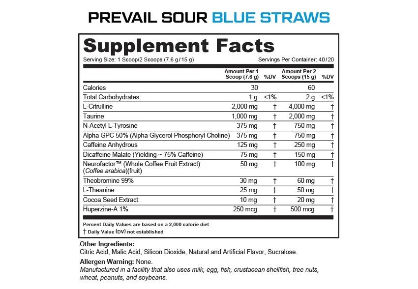 Cutler Nutrition Prevail - Sour Blue Straws 40 servings - Pre-workout