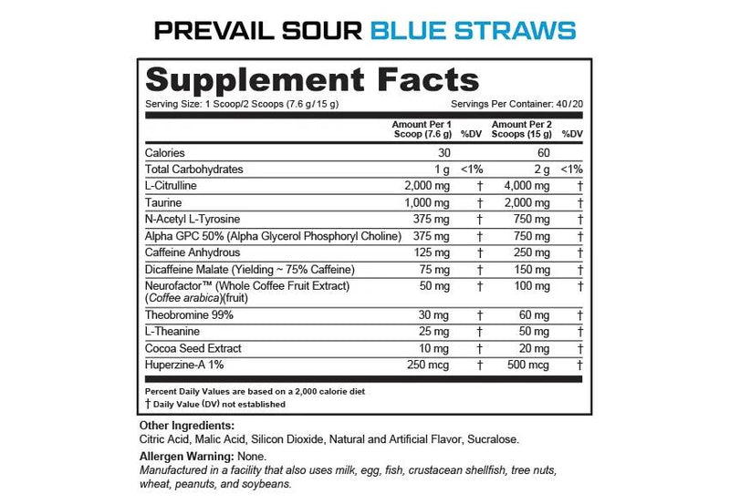 Cutler Nutrition Prevail - Sour Blue Straws 40 servings - Pre-workout