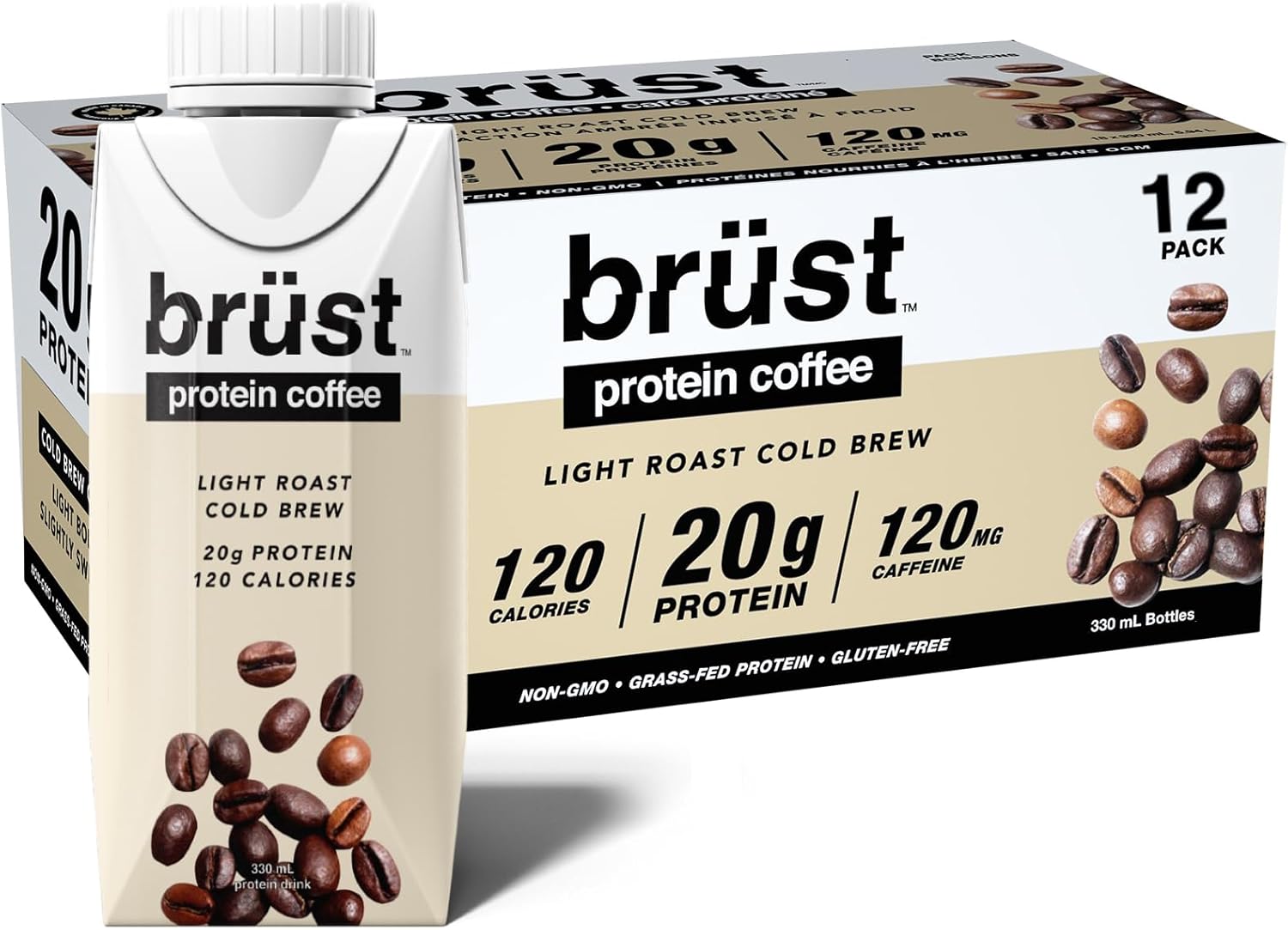 Café protéiné Brüst Cold Brew - Torréfaction légère (12x330ml)