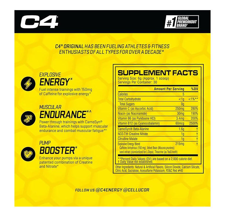 CELLUCOR C4 Original Pre-Workout - Icy Blue Razz 60 servings - - Pre-Workout